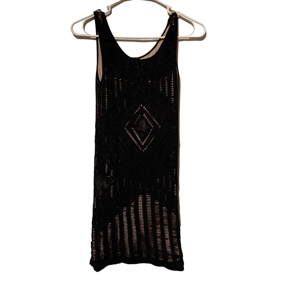 Bebe Crochete Lace Bodycon Mini Dress Size M/L Black Sleeveless Party Cocktail‎